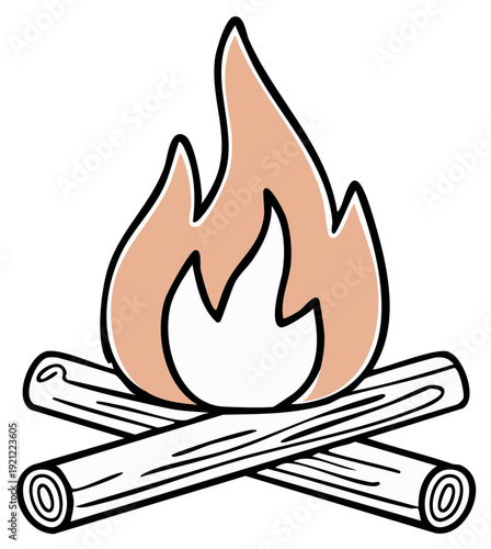 Illustration of a burning campfire with crossed logs and flickering flames creating warm light in cartoon style clip art