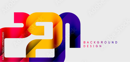 Abstract number design. Vibrant colors overlap creating modern visual effect. White background provides contrast. Simple, bold presentation.