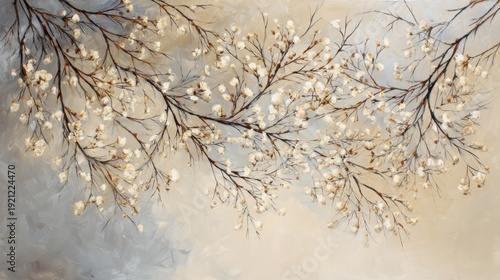 Delicate white floral branches abstract painting