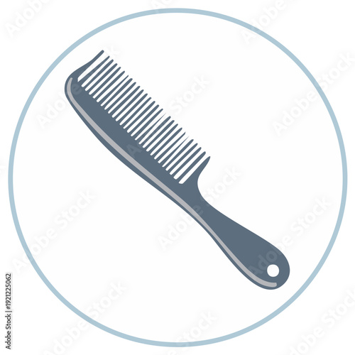 Comb icon in a circle. Hair care symbol. Stylized graphic.