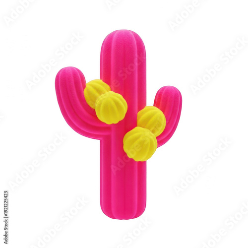 A pink cactus with yellow flowers on transparent background