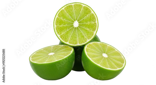 A stack of fresh lime wedges on transparent background