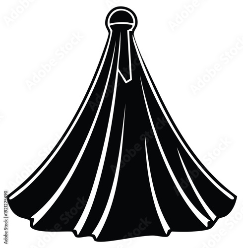 Elegant black fabric drape flowing with soft folds conical design abstract vector graphic illustration