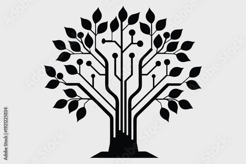 Sustainable Green Tech Symbol of a Tree Growing from Electronic Circuit Board in Minimalist Style