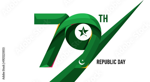 This independence celebration ribbon illustration represents national pride, patriotism, and festive identity through a bold green decorative number design. The artwork features a stylized ribbon shap