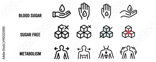 Minimalist modern absract concept line icons for blood sugar sugar free and metabolism concepts  health and wellness symbols