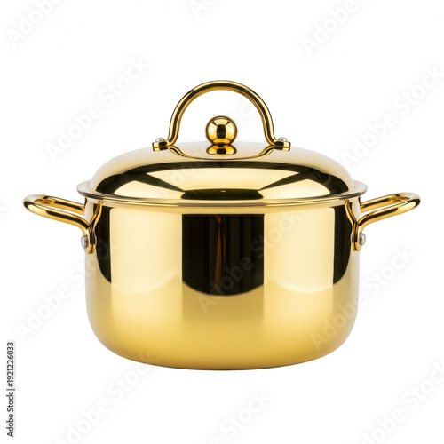 A shiny gold pot with a lid on transparent background