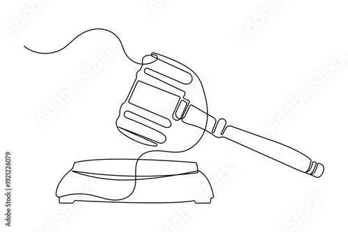 Lawyer gavel and judge hammer continuous one line drawing minimalist style isolate outline vector