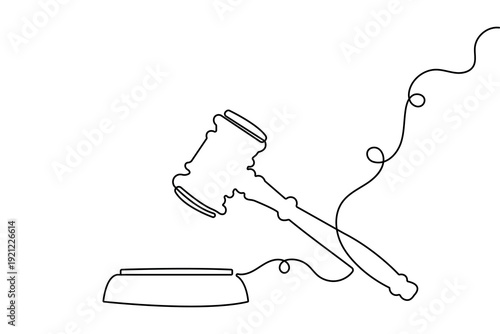 Lawyer gavel and judge hammer continuous one line drawing minimalist style isolate outline vector