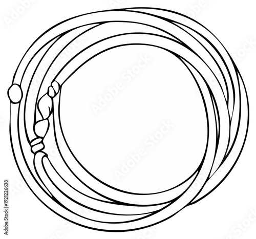 Hand-drawn illustration of a coiled lasso, western rodeo equipment, circular rope with knot