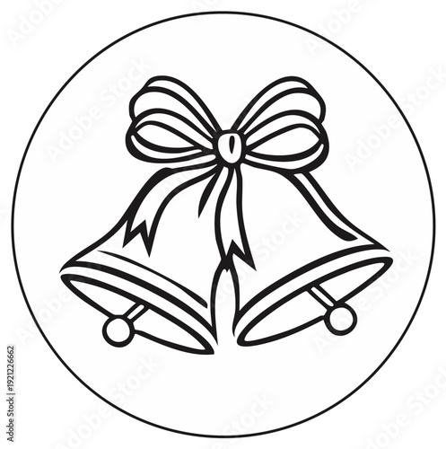 Festive Jingle Bells with Bow Line Art Illustration for Christmas or Wedding