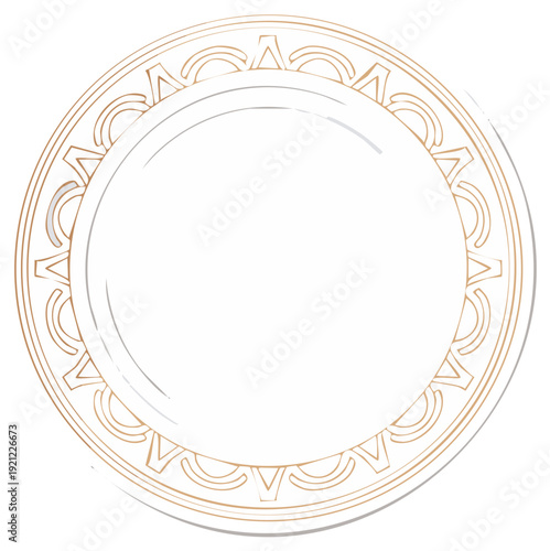 Ornate Round Gold Border with Classical Geometric Design Vector Illustration