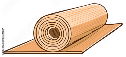 Rolled up wooden floor mat vector icon for yoga fitness or home renovation
