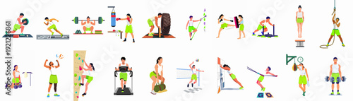 Diverse individuals engaged in various fitness and sports training, showcasing strength, endurance, and agility exercises for an active lifestyle.