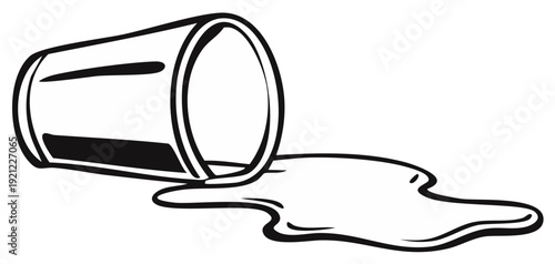 Overturned glass with spilled liquid, line art illustration
