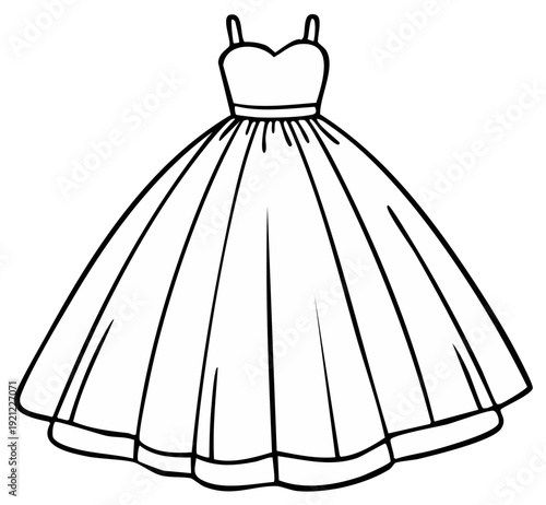 Elegant outline illustration of a strapless long dress for special events