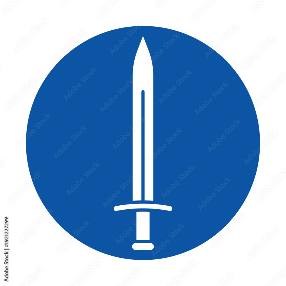 Fototapeta premium Minimalist Design of a Sword Icon on a Blue Circular Background