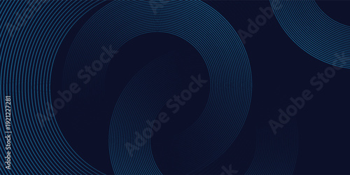 Abstract blue glowing geometric lines on dark blue background. Modern shiny blue circle lines pattern. Futuristic technology concept. Suit for cover, poster,