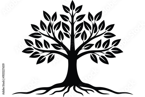 Black and White Vector Graphic of a Tree Growing Stages Representing Personal Development and Success