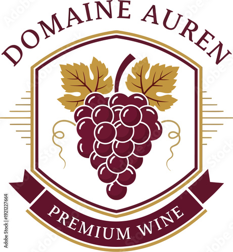 A logo for Domaine Auren premium wine with a bunch of grapes and leaves