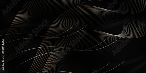 The black background features thin, curved lines in gold and white that run horizontally, giving the image a luxurious and slightly moving look. This piece feels elegant and easy on the eyes.