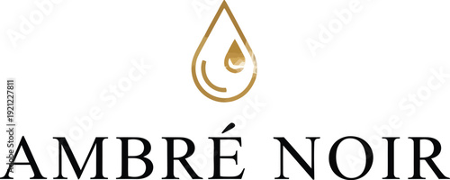 A logo for Ambre Noir featuring a stylized golden teardrop and elegant black text