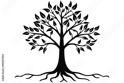 Minimalist Black and White Illustration of a Sapling Growing into a Large Tree for Personal Growth Concept