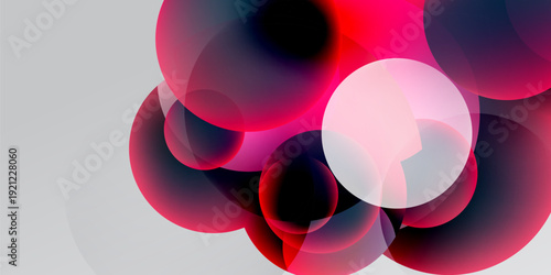 Abstract composition featuring overlapping circles. Shades range from deep reds, pinks to white against dark background. Minimalist design.