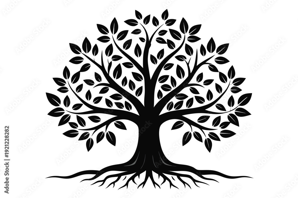 Obraz premium Abstract Black and White Tree Growth Graphic Representing Progress, Transformation and Life Cycles