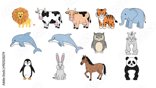 Cartoon Animals Collection: A delightful collection of cartoon animals, each with a unique personality and charm. The images showcase a diverse array of animal species.