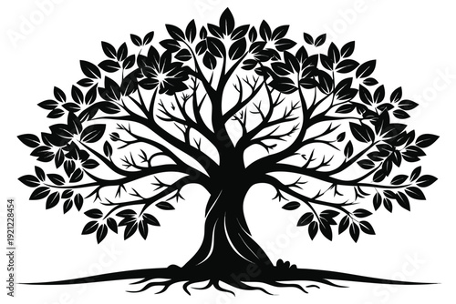 Set of Growing Tree Silhouettes in Black and White Representing Continuous Improvement and Learning