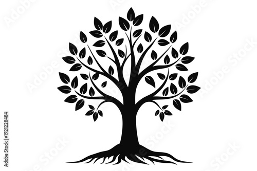 Linear Black and White Illustration of a Developing Tree Symbolizing Strategic Growth and Potential