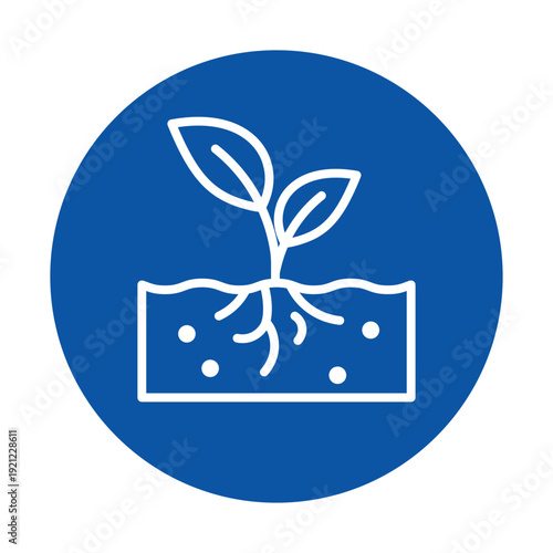 Minimalist Illustration of a Plant Sprouting from Soil on Blue Background