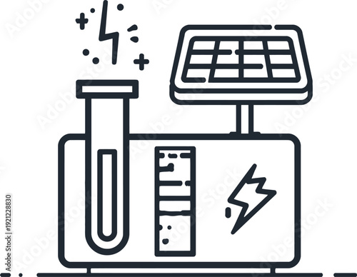 Vector illustration of a solar powered electricity generator with a test tube and lightning bolt