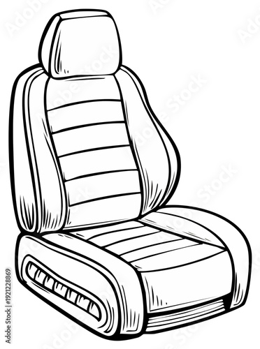 Illustration of Car Seat Automotive Interior Upholstery Headrest Comfort Black and White Line Art Design