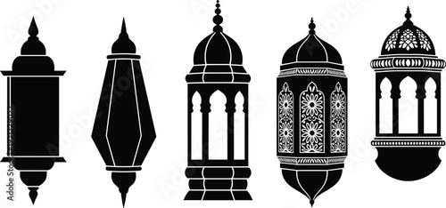 Islamic lantern silhouette collection vector for Ramadan decoration Arabic hanging lamp and traditional festive design