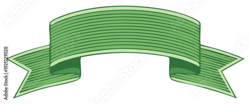 Green Ribbon Banner with Textured Stripes and Angled Ends