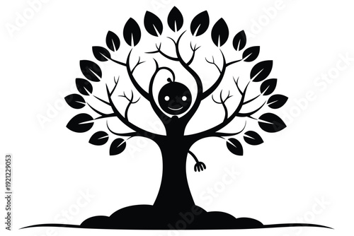 Motivational Black and White Vector Art of a Growing Tree Reflecting Wisdom and Personal Evolution