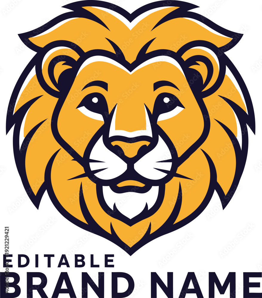 Obraz premium A cartoon lion head logo with editable brand name on a white background