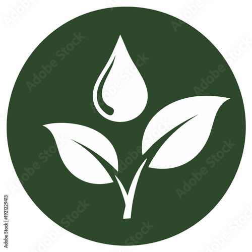 Green sprout with water drop icon for eco friendly and sustainability concepts