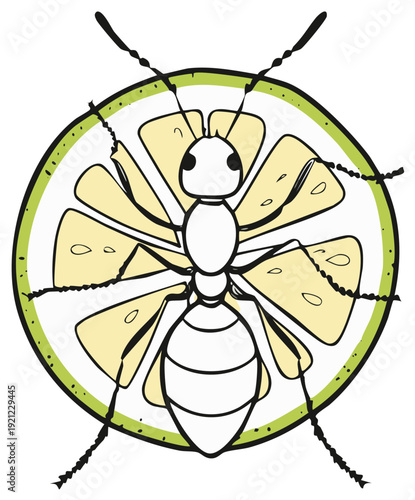 Ant on Slice of Lemon Illustration Cute Insect on Citrus Fruit Sweet Snack
