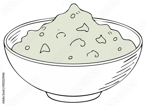 Hand drawn illustration of a bowl of lumpy porridge or mashed food