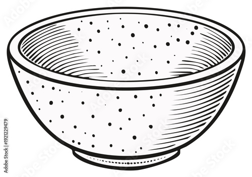 Bowl Illustration: Black and White Dotted Serving Dish with Line Art