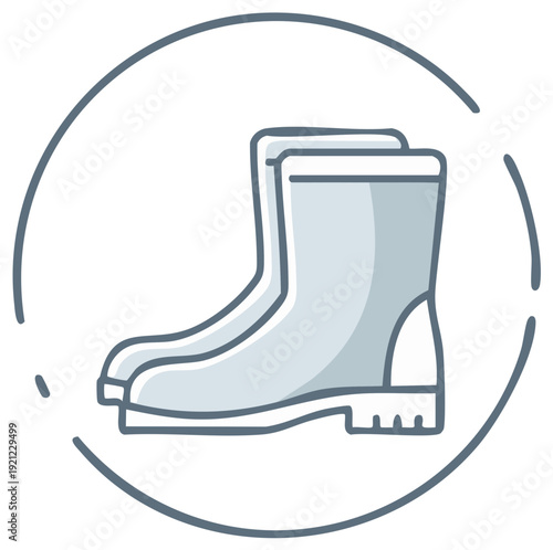 Stylized icon of two wellington boots framed in a circular border, vector outline