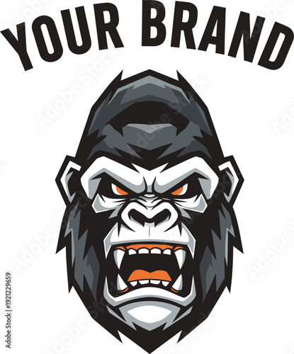 A fierce gorilla head logo with the words 'YOUR BRAND' above it