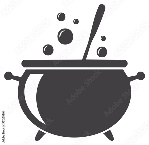 Bubbling Cauldron with Spoon Icon Symbol for Potion Making and Halloween