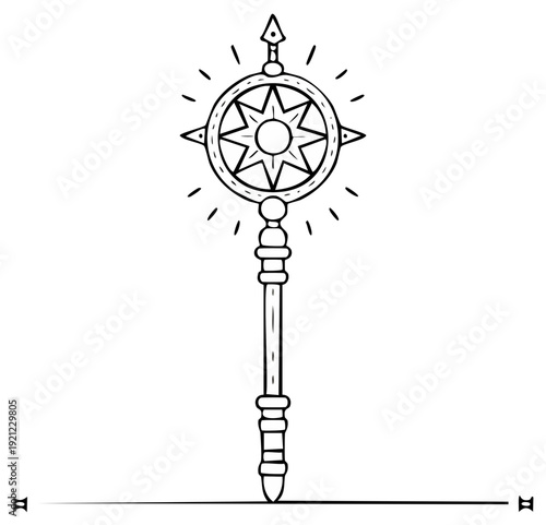 Mystical Starburst Staff with Ornamental Details and Radiant Aura