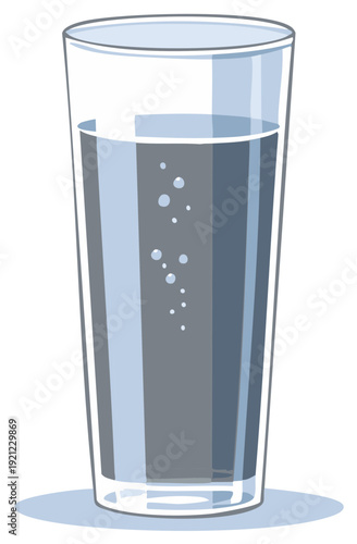 Illustration of a Tall Glass of Water Refreshment with Bubbles Full Clear
