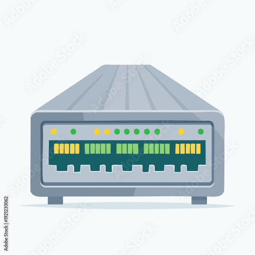 Network Switch with Many Indicator Lights Showing Activity and Connectivity