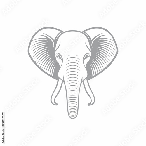 Stylized gray elephant head illustration on a white background with large ears and tusks